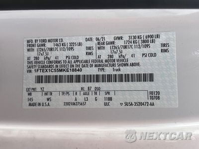 2021 Ford F-150 2021 Ford F-150 4x2 Extended Cab Pickup 1FTEX1C55MKE18840 - główne zdjęcie licytacji z USA - miniatura