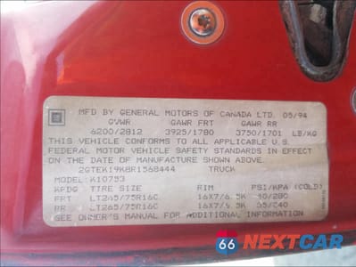 Zdjęcie 10 z 10 samochodu: 1994 GMC SIERRA K1500 VIN:2GTEK19K8R1568444 - miniatura