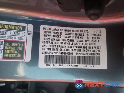 2013 HONDA INSIGHT LX JHMZE2H59DS000995 - główne zdjęcie licytacji z USA - miniatura