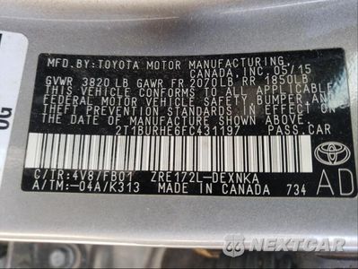Zdjęcie 10 z 10 samochodu: 2015 TOYOTA COROLLA L VIN:2T1BURHE6FC431197 - miniatura