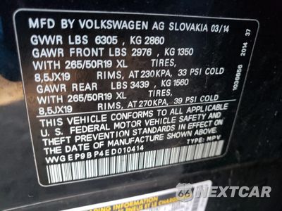 Zdjęcie 10 z 10 samochodu: 2014 VOLKSWAGEN TOUAREG V6 TDI VIN:WVGEP9BP4ED010414 - miniatura