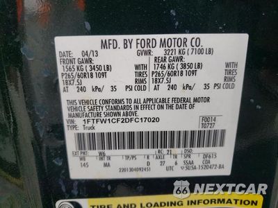 Zdjęcie 10 z 10 samochodu: 2013 FORD F150 SUPERCREW VIN:1FTFW1CF2DFC17020 - miniatura