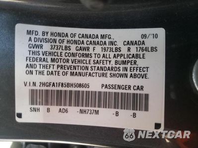 Zdjęcie 10 z 10 samochodu: 2011 HONDA CIVIC EX VIN:2HGFA1F85BH508605 - miniatura