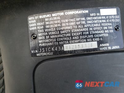 Zdjęcie 10 z 10 samochodu: 2004 SUZUKI AN400 K3 VIN:JS1CK43AX32101326 - miniatura