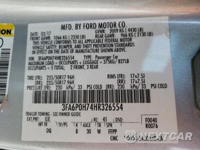 Zdjęcie 10 z 10 samochodu: 2017 FORD FUSION SE VIN:3FA6P0H74HR326554 - miniatura