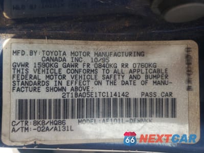 Zdjęcie 10 z 10 samochodu: 1996 TOYOTA COROLLA DX VIN:2T1BA05E1TC114142 - miniatura