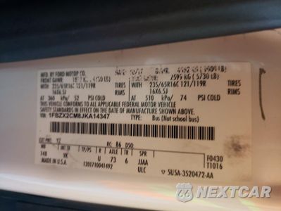 Zdjęcie 10 z 10 samochodu: 2018 FORD TRANSIT T-350 VIN:1FBZX2CM8JKA14347 - miniatura