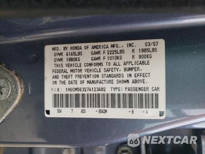 Zdjęcie 19 z 20 samochodu: 2007 HONDA ACCORD SE VIN:1HGCM56327A123482 - miniatura