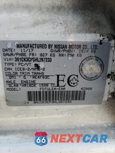 Zdjęcie 10 z 10 samochodu: 2017 NISSAN MICRA VIN:3N1CK3CP3HL267233 - miniatura