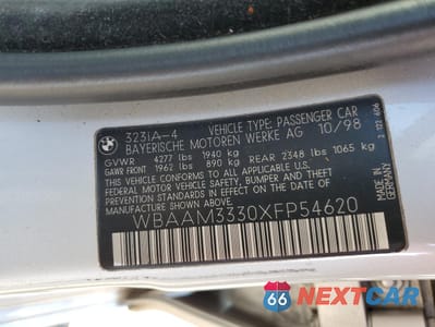 Zdjęcie 10 z 10 samochodu: 1999 BMW 323 I AUTOMATIC VIN:WBAAM3330XFP54620 - miniatura