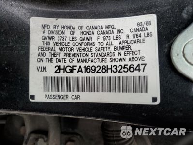 Zdjęcie 14 z 14 samochodu: 2008 HONDA CIVIC EXL VIN:2HGFA16928H325647 - miniatura
