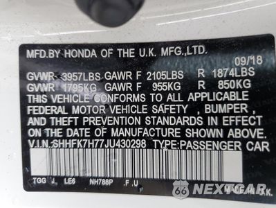 Zdjęcie 14 z 14 samochodu: 2018 HONDA CIVIC EXL VIN:SHHFK7H77JU430298 - miniatura
