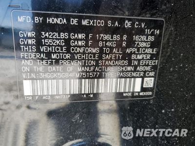 Zdjęcie 13 z 13 samochodu: 2015 HONDA FIT EX VIN:3HGGK5G84FM751577 - miniatura