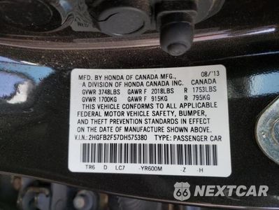 Zdjęcie 12 z 12 samochodu: 2013 HONDA CIVIC LX VIN:2HGFB2F57DH575380 - miniatura