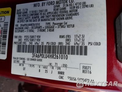 Zdjęcie 13 z 13 samochodu: 2017 FORD FUSION SE HYBRID VIN:3FA6P0LU4HR261010 - miniatura