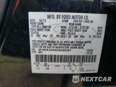 Zdjęcie 12 z 12 samochodu: 2013 FORD EDGE SPORT VIN:2FMDK3AK6DBA60247 - miniatura