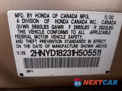 Zdjęcie 13 z 13 samochodu: 2001 ACURA MDX VIN:2HNYD18231H505511 - miniatura