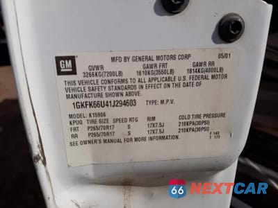 Zdjęcie 13 z 13 samochodu: 2001 GMC DENALI XL K1500 VIN:1GKFK66U41J294603 - miniatura