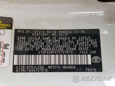 Zdjęcie 12 z 12 samochodu: 2007 TOYOTA CAMRY SOLARA SE VIN:4T1FA38P47U131912 - miniatura