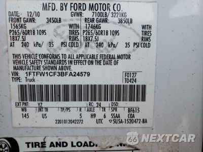 Zdjęcie 12 z 12 samochodu: 2011 FORD F150 SUPERCREW VIN:1FTFW1CF3BFA24579 - miniatura