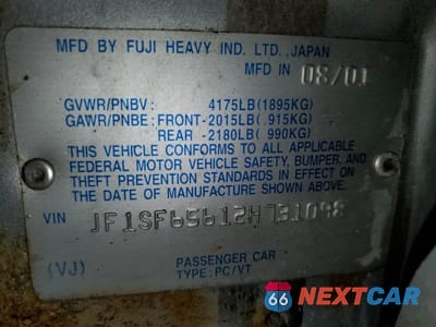 Zdjęcie 15 z 15 samochodu: 2002 SUBARU FORESTER S VIN:JF1SF65612H731098 - miniatura