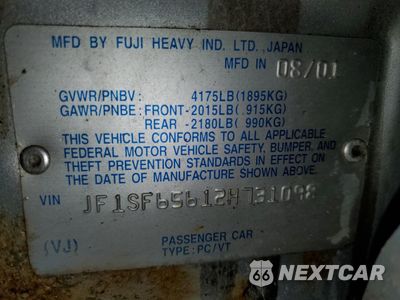 Zdjęcie 15 z 15 samochodu: 2002 SUBARU FORESTER S VIN:JF1SF65612H731098 - miniatura