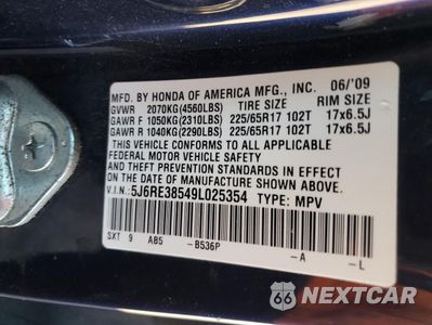 Zdjęcie 12 z 12 samochodu: 2009 HONDA CR-V EX VIN:5J6RE38549L025354 - miniatura