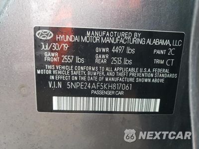 Zdjęcie 12 z 12 samochodu: 2019 HYUNDAI SONATA SE VIN:5NPE24AF5KH817061 - miniatura