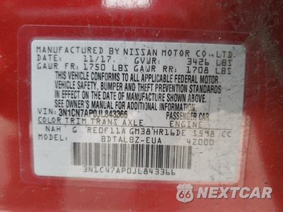 Zdjęcie 14 z 14 samochodu: 2018 NISSAN VERSA S VIN:3N1CN7AP0JL843366 - miniatura