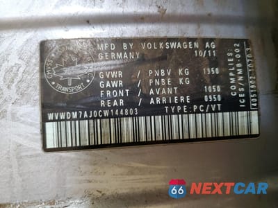 Zdjęcie 12 z 12 samochodu: 2012 VOLKSWAGEN GOLF VIN:WVWDM7AJ0CW144803 - miniatura