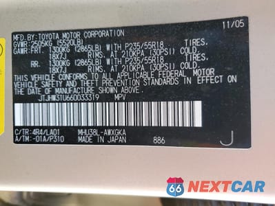 Zdjęcie 12 z 12 samochodu: 2006 LEXUS RX 400 VIN:JTJHW31U660033319 - miniatura
