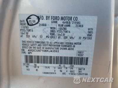 Zdjęcie 14 z 14 samochodu: 2008 MERCURY MARINER PREMIER VIN:4M2CU97108KJ43593 - miniatura