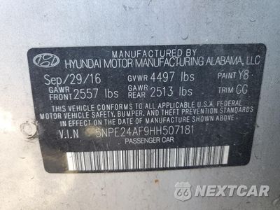 Zdjęcie 12 z 12 samochodu: 2017 HYUNDAI SONATA SE VIN:5NPE24AF9HH507181 - miniatura