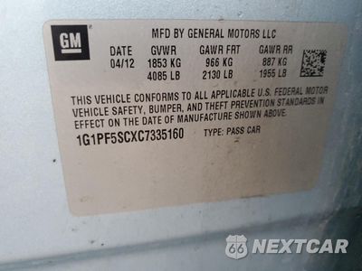 Zdjęcie 12 z 12 samochodu: 2012 CHEVROLET CRUZE LT VIN:1G1PF5SCXC7335160 - miniatura