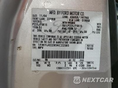 Zdjęcie 12 z 12 samochodu: 2005 FORD ESCAPE XLS VIN:1FMYU02Z85KC22585 - miniatura