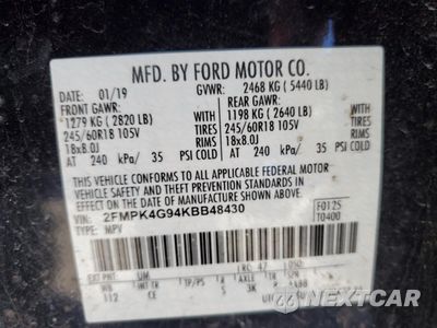 Zdjęcie 15 z 15 samochodu: 2019 FORD EDGE SE VIN:2FMPK4G94KBB48430 - miniatura