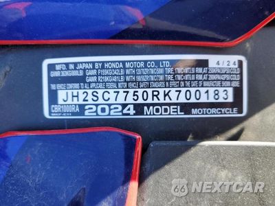 Zdjęcie 9 z 9 samochodu: 2024 HONDA CBR1000 RA VIN:JH2SC7750RK700183 - miniatura