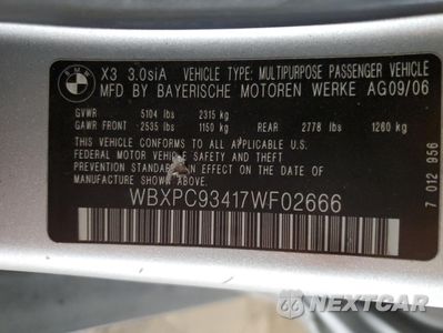 Zdjęcie 12 z 12 samochodu: 2007 BMW X3 3.0SI VIN:WBXPC93417WF02666 - miniatura