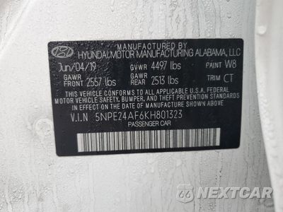 Zdjęcie 12 z 12 samochodu: 2019 HYUNDAI SONATA SE VIN:5NPE24AF6KH801323 - miniatura