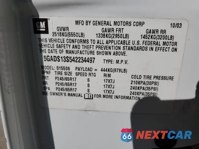Zdjęcie 12 z 13 samochodu: 2004 BUICK RAINIER CXL VIN:5GADS13S542234497 - miniatura