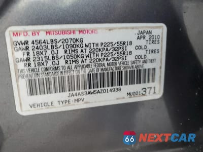 Zdjęcie 15 z 15 samochodu: 2010 MITSUBISHI OUTLANDER SE VIN:JA4AS3AW5AZ014938 - miniatura