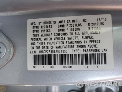 Zdjęcie 12 z 12 samochodu: 2011 HONDA ACCORD LX VIN:1HGCP2F39BA071055 - miniatura