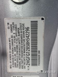 Zdjęcie 12 z 12 samochodu: 2008 HONDA CIVIC EX VIN:2HGFG12858H542296 - miniatura