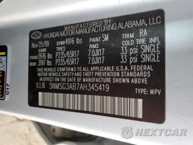 Zdjęcie 12 z 13 samochodu: 2010 HYUNDAI SANTA FE GLS VIN:5NMSG3AB7AH345419 - miniatura