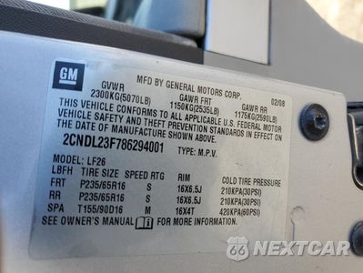 Zdjęcie 15 z 15 samochodu: 2008 CHEVROLET EQUINOX LS VIN:2CNDL23F786294001 - miniatura