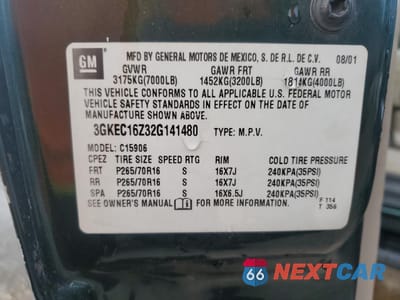 Zdjęcie 13 z 13 samochodu: 2002 GMC YUKON XL C1500 VIN:3GKEC16Z32G141480 - miniatura