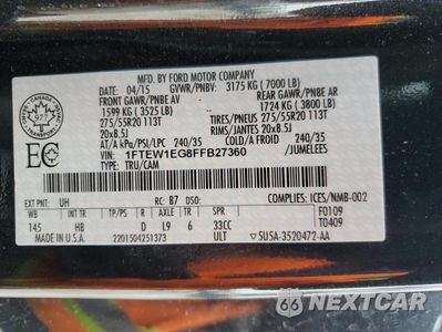 Zdjęcie 15 z 15 samochodu: 2015 FORD F150 SUPERCREW VIN:1FTEW1EG8FFB27360 - miniatura