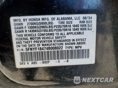 Zdjęcie 15 z 15 samochodu: 2004 HONDA PILOT EX VIN:5FNYF18474B008022 - miniatura