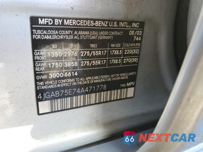 Zdjęcie 13 z 13 samochodu: 2004 MERCEDES-BENZ ML 500 VIN:4JGAB75E74A471778 - miniatura