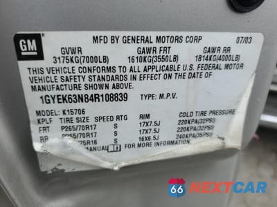 Zdjęcie 13 z 13 samochodu: 2004 CADILLAC ESCALADE VIN:1GYEK63N84R108839 - miniatura